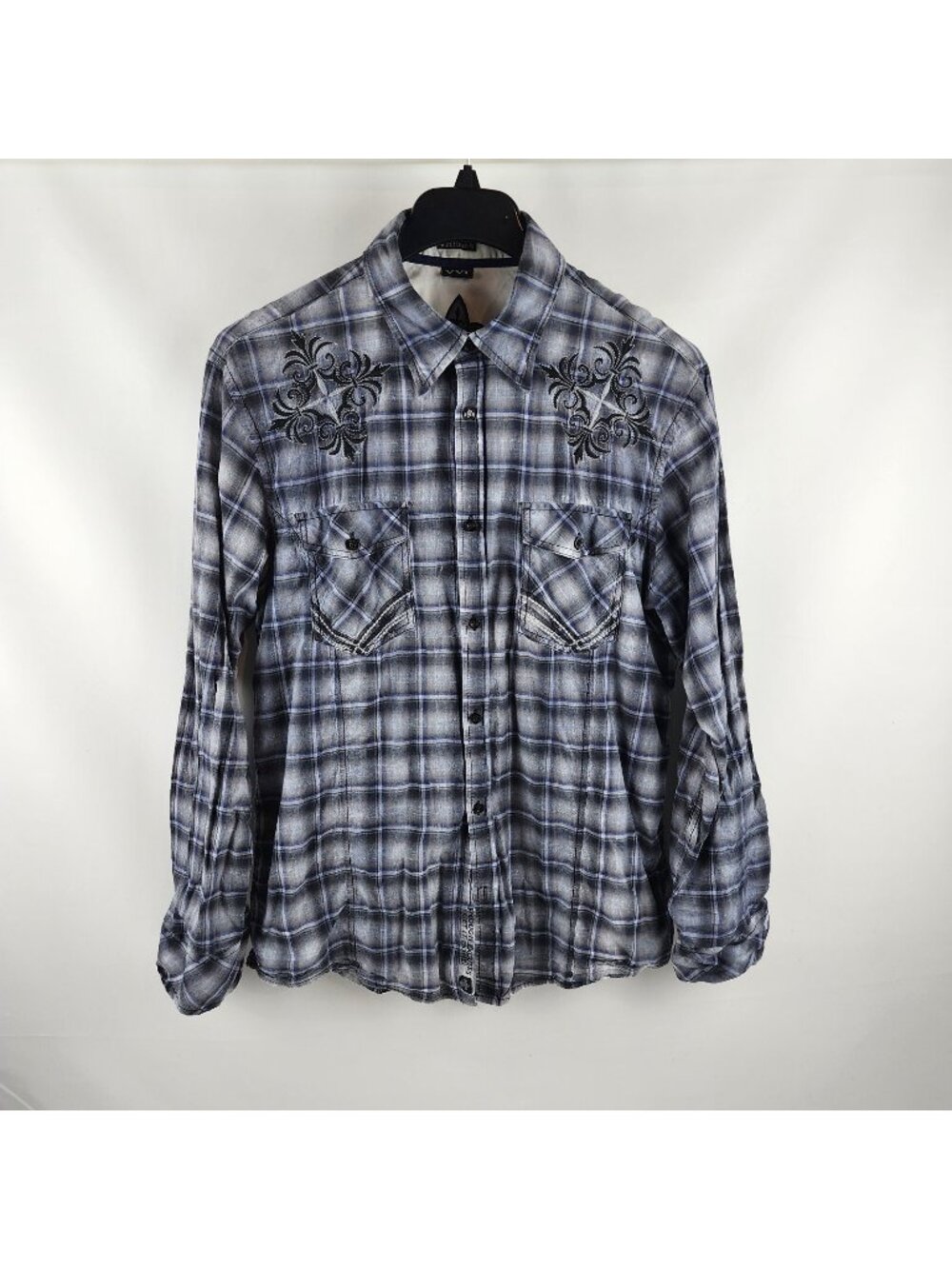 Roar Shirt Mens XXL Button Up Black Gray White Embroidery Club Wear